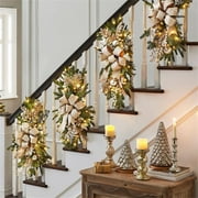4PCS Cordless Prelit Stairway Swag Trim, Christmas Swag Wreaths for Front Door Holiday Wall Window Hanging Ornaments for Indoor Outdoor Home Xmas Decor